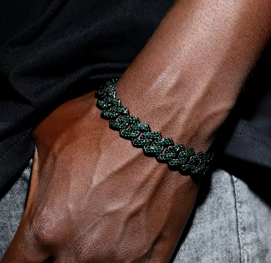 Link Cuban Chain Bracelets for Men Rhinestones Miami Hip Hop Jewelry  - Estilo Miami Hip Hop Pulseira Diamante Artificial Estruturada Fortificada