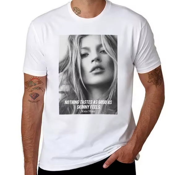 Kate Moss Famous Skinny Quote T-Shirt Vintage / Famosa Frase-Magreza: Camisa Kate Moss - Algodão
