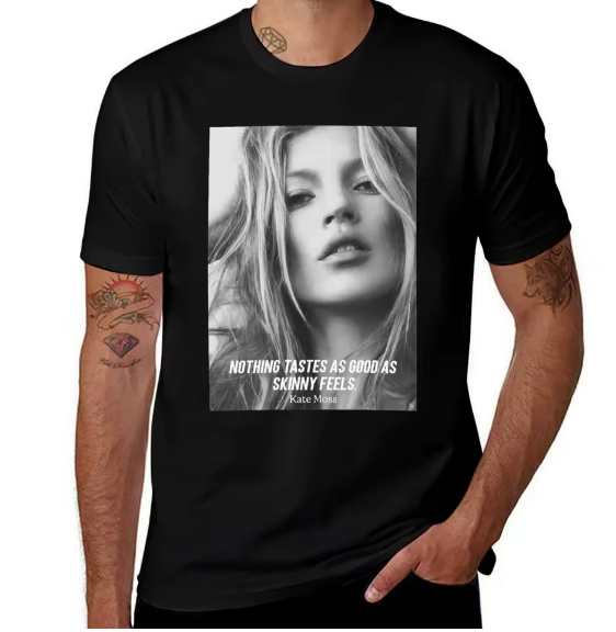 Kate Moss Famous Skinny Quote T-Shirt Vintage / Famosa Frase-Magreza: Camisa Kate Moss - Algodão