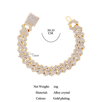 Link Cuban Chain Bracelets for Men Rhinestones Miami Hip Hop Jewelry  - Estilo Miami Hip Hop Pulseira Diamante Artificial Estruturada Fortificada