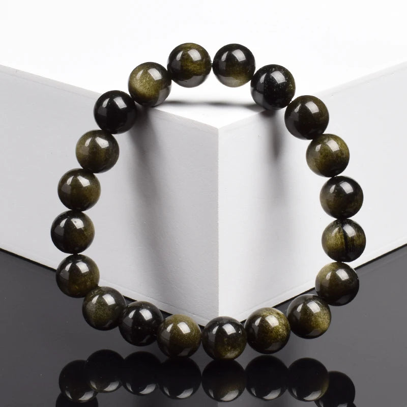 Men's Premium Natural Semi-Precious Stone Bracelet - Eye Colors Energy Collection - Bracelete Premium de Pedras Semi-Preciosas - Coleção Cores dos Olhos: Onyx, Obsidian, Jadeite, Tea-Crystal, Amazonite, Aquamarine