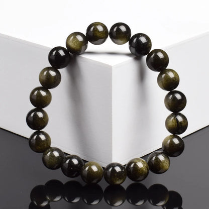 Men's Premium Natural Semi-Precious Stone Bracelet - Eye Colors Energy Collection - Bracelete Premium de Pedras Semi-Preciosas - Coleção Cores dos Olhos: Onyx, Obsidian, Jadeite, Tea-Crystal, Amazonite, Aquamarine
