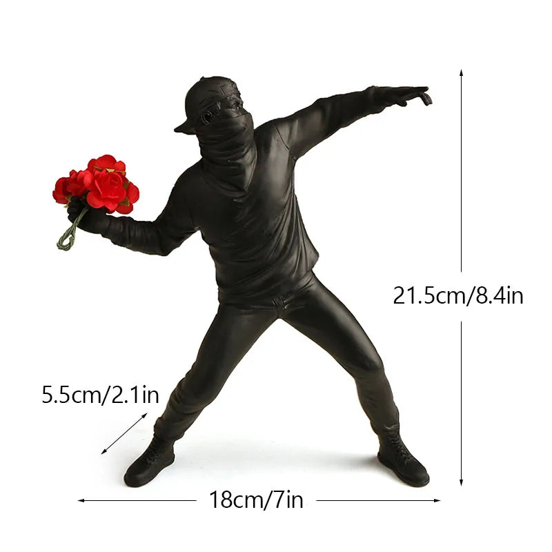 Banksy Sculpture Collection Art replica Flower Thrower Statue - Atirador de Flor Escultura Britânica Banksy - Replica de Arte - Feito a Mão - Alta Qualidade Artística