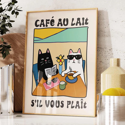 Croissant-Paris-Cat: Prints Kitchen Wall Art Spaghetti-Cafe Variations - Quadro Gato-Croissant-Paris para Copa-Cozinha-Lanche: Spaghetti-Cafe Variações
