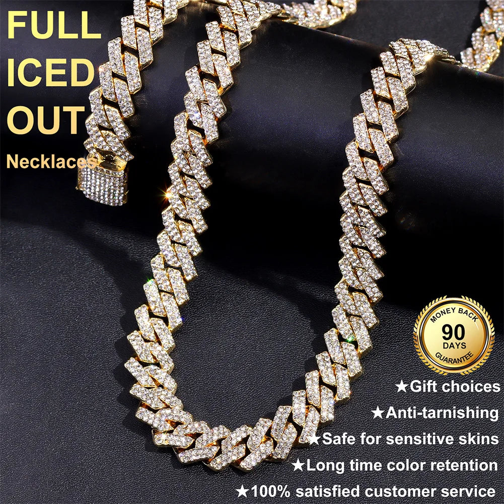 Link Chain – Rhinestone Miami Hip Hop Necklace for Men - Corrente Cuban 2 Fileiras com Strass – Estilo Miami Hip Hop
