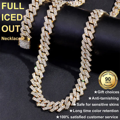 Link Chain – Rhinestone Miami Hip Hop Necklace for Men - Corrente Cuban 2 Fileiras com Strass – Estilo Miami Hip Hop
