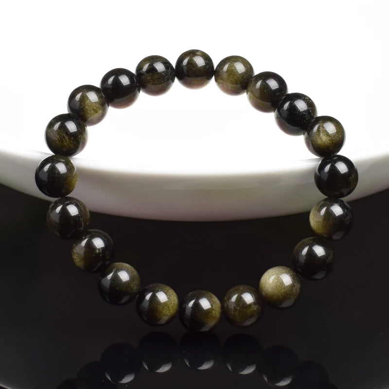 Men's Premium Natural Semi-Precious Stone Bracelet - Eye Colors Energy Collection - Bracelete Premium de Pedras Semi-Preciosas - Coleção Cores dos Olhos: Onyx, Obsidian, Jadeite, Tea-Crystal, Amazonite, Aquamarine