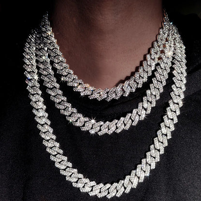 Link Chain – Rhinestone Miami Hip Hop Necklace for Men - Corrente Cuban 2 Fileiras com Strass – Estilo Miami Hip Hop