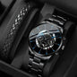 Elegant Men's Accessory Duo – Black Calendar Watch with Braided Leather Bracelet - Premium - Conjunto Presente Masculino: Relógio e Calendário (Aço Inox. Light)+ Pulseira Trançada em Couro Poliuretano