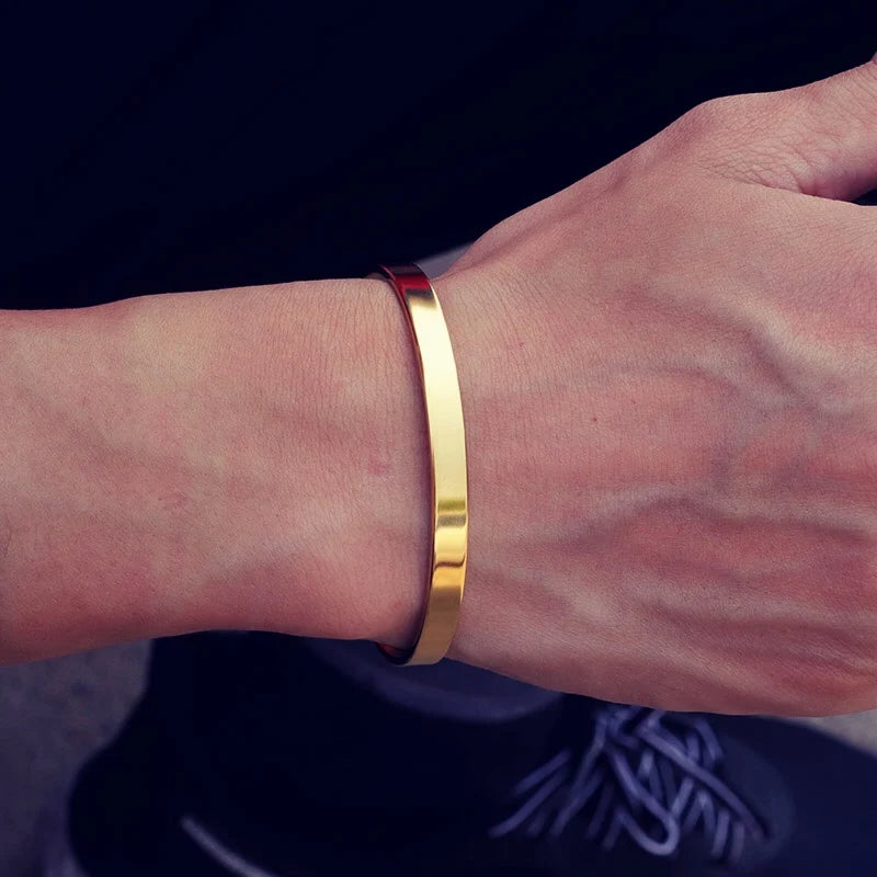 Elegant Gold-like Steel Bracelet - Pulseira Masculina Fina -Ouro Artificial material Aço Inoxidável