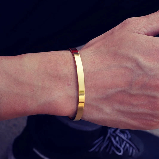 Elegant Gold-like Steel Bracelet - Pulseira Masculina Fina -Ouro Artificial material Aço Inoxidável