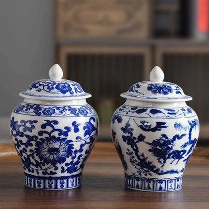 Chinese Ceramic Ginger Jar Decorative Blue and White Flower Vase - Jarro Azul e Branco de Porcelana Chinesa Tradicional Qinghua