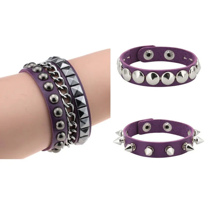 Black Punk Bracelets For Men Women- Gothic Spike Rivets - Leather - Pulseiras-Tiras de Couro com Tachas - Preto e Variações.